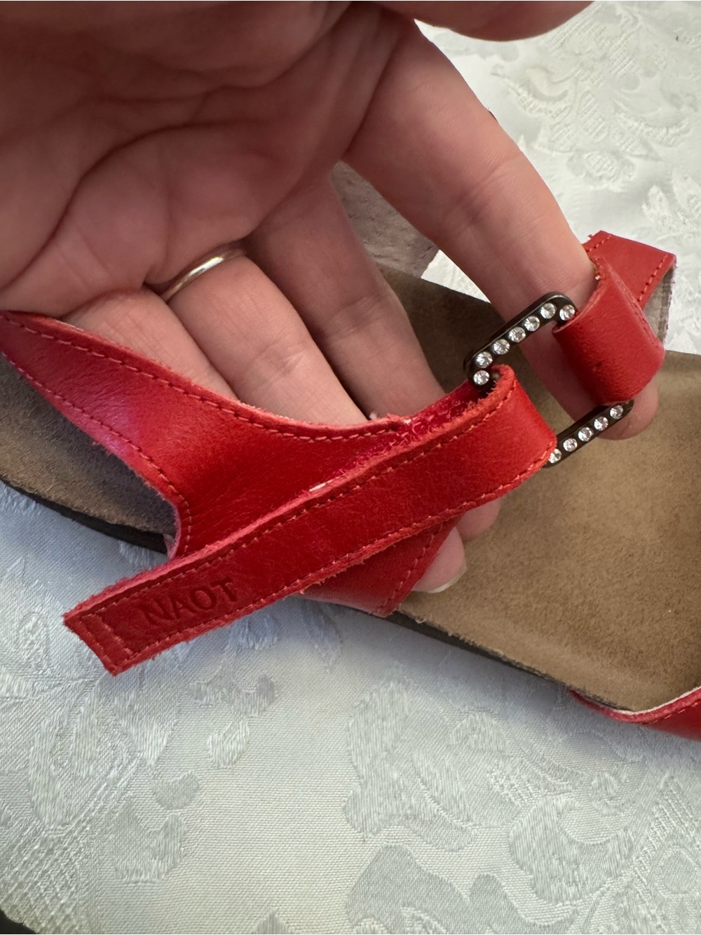 Naot Pamela Kiss Red Leather Comfort Shoe Sandal Size 43 / 12 Bling Leather Cork - Picture 8 of 9